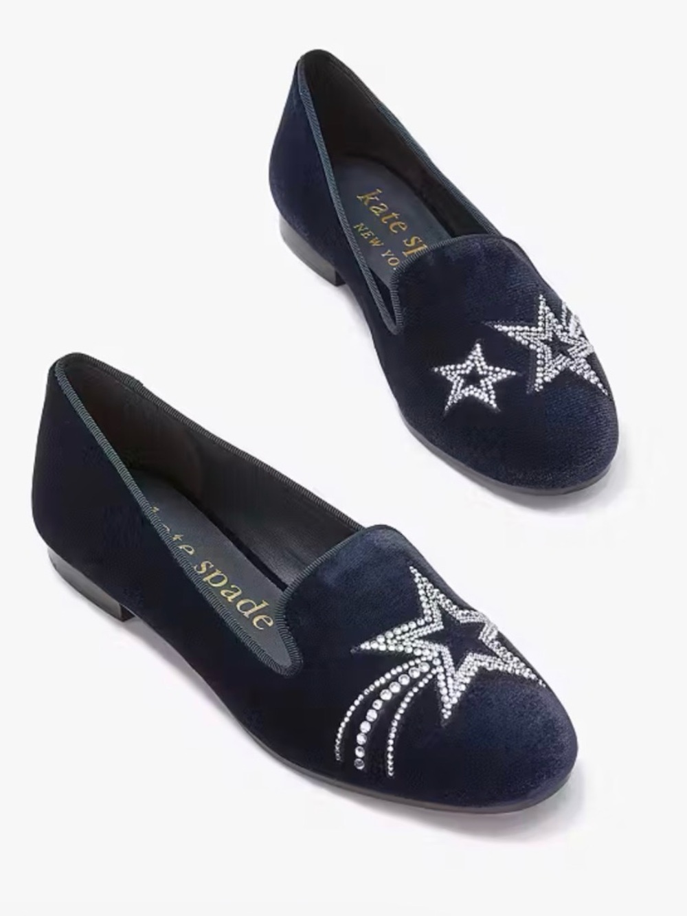 Kate Spade Navy Blue Velvet Lounge Stars Embellished Loafers 7